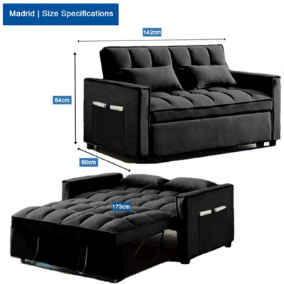 Madrid 2 Seater Sofa Bed Black