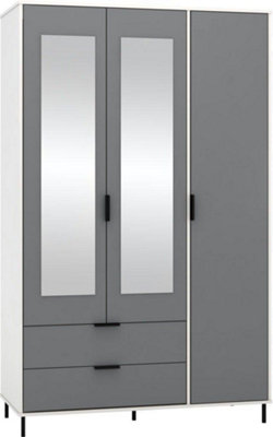 Madrid 3 Door 2 Drawer Mirrored Wardrobe in Grey and White Gloss Finish