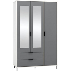 Madrid 3 Door 2 Drawer Mirrored Wardrobe - L52 x W121.5 x H196 cm - Grey/White Gloss