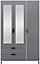 Madrid 3 Door 2 Drawer Mirrored Wardrobe - L52 x W121.5 x H196 cm - Grey/White Gloss