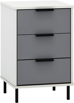 Madrid 3 Drawer Bedside in Grey and White Gloss Finish