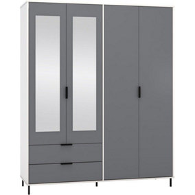 Madrid 4 Door 2 Drawer Mirrored Wardrobe in Grey and White Gloss Finish