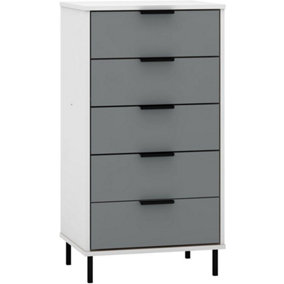 Madrid 5 Drawer Chest of Drawers in Grey and White Gloss Finish