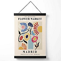 Madrid Blue and Pink Flower Market Exhibition Medium Poster with Black Hanger