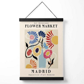 Madrid Blue and Pink Flower Market Exhibition Medium Poster with Black Hanger