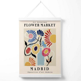 Madrid Blue and Pink Flower Market Exhibition Poster with Hanger / 33cm / White