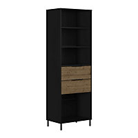 Madrid Bookcase - L38.5 x W60 x H179.5 cm - Black/Acacia Effect