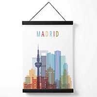 Madrid Colourful City Skyline Medium Poster with Black Hanger