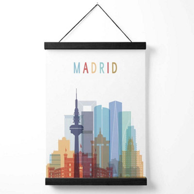 Madrid Colourful City Skyline Medium Poster with Black Hanger