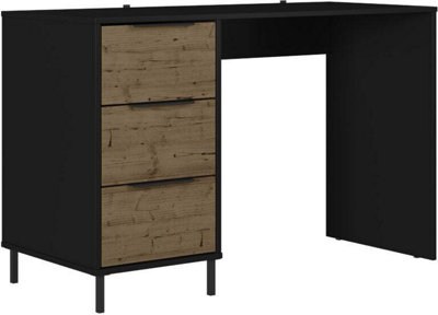 Madrid Computer Desk 3 Drawers in Black with Acacia Effect Finish