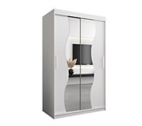 Madrid Contemporary 2 Mirrored Sliding Door Wardrobe 5 Shelves 2 Rails White Matt (H)2000mm (W)1200mm (D)620mm