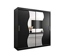 Madrid Contemporary 2 Mirrored Sliding Door Wardrobe 9 Shelves 2 Rails Black Matt (H)2000mm (W)2000mm (D)620mm
