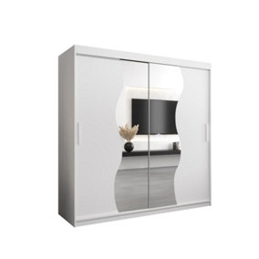 Madrid Contemporary 2 Mirrored Sliding Door Wardrobe 9 Shelves 2 Rails White Matt (H)2000mm (W)2000mm (D)620mm