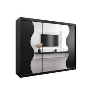 Madrid Contemporary 3 Mirrored Sliding Door Wardrobe 9 Shelves 2 Rails Black Matt (H)2000mm (W)2500mm (D)620mm