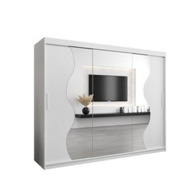 Madrid Contemporary 3 Mirrored Sliding Door Wardrobe 9 Shelves 2 Rails White Matt (H)2000mm (W)2500mm (D)620mm