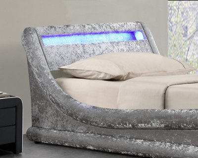 Madrid Silver Crushed Velvet Single 3FT Ottoman Storage Bed Frame & Remote Controlled LED Colour Changing Light