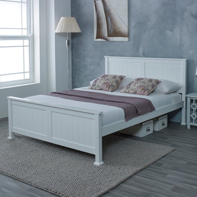 White minimalist bed deals frame