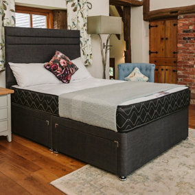Madrid Special Memory Foam Sprung Divan Bed Set 4FT Small Double 2 Drawers Side - Naples Slate