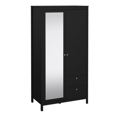 Madrid Wardrobe with 1 door + 1 mirror door + 2 drawers Matt Black