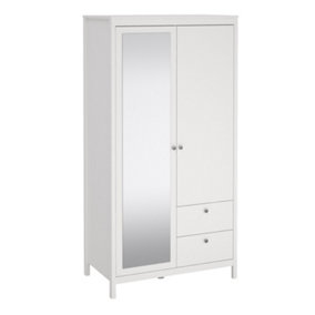 Madrid Wardrobe with 1 door + 1 mirror door + 2 drawers White