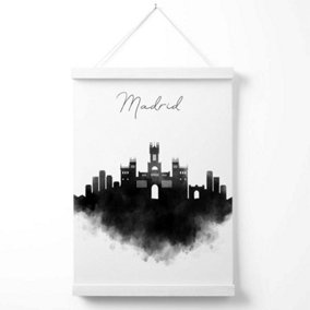 Madrid Watercolour Skyline City Poster with Hanger / 33cm / White