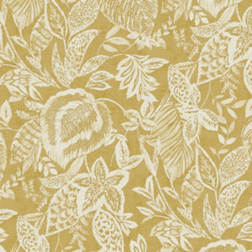 Mae Ochre Wallpaper Grandeco Floral Leaf Jungle Yellow White Textured Vinyl
