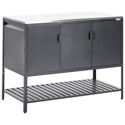 MAENZA 120cm Outdoor Kitchen Cabinet Black Steel BBQ Storage Unit with ...
