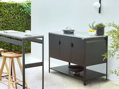 MAENZA 120cm Outdoor Kitchen Cabinet Black Steel BBQ Storage Unit with ...