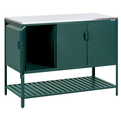 MAENZA 120cm Outdoor Kitchen Cabinet Green Steel BBQ Storage Unit with ...