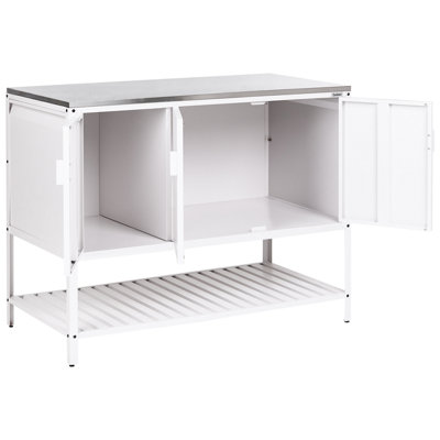 MAENZA 120cm Outdoor Kitchen Cabinet White Steel BBQ Storage Unit with ...