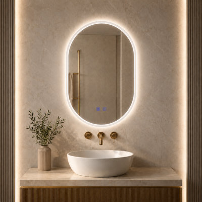 MAERTS-E 600x800mm Oval LED Bathroom Mirror with Demister, 3 Colour Dimmable Light, Touch Sensor, IP44 Wall Mounted