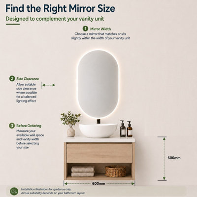 MAERTS-E 600x800mm Oval LED Bathroom Mirror with Demister, 3 Colour Dimmable Light, Touch Sensor, IP44 Wall Mounted
