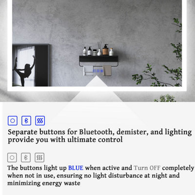 Maerts-E 900x600mm Bluetooth Bathroom LED Mirror with Demister 3 Light ...