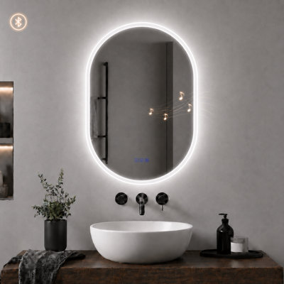 Maerts-E Illuminated LED Bathroom Oval Mirrors with Bluetooth, Demister 600x900mm Touch Sensor