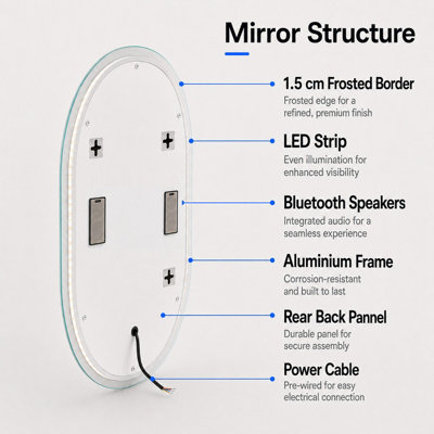 Maerts-E Illuminated LED Bathroom Oval Mirrors with Bluetooth, Demister 600x900mm Touch Sensor