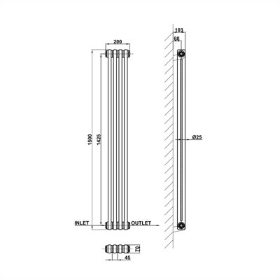 MAERTS-E Traditional 2 Column Radiator Anthracite Vertical (H)1500mm (W ...