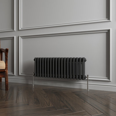 MAERTS-E Traditional 2 Column Radiator Black Horizontal (H)300mm (W ...