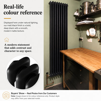 MAERTS-E Traditional 2 Column Radiator Black Horizontal (H)300mm (W ...