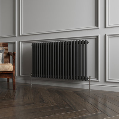 MAERTS-E Traditional 2 Column Radiator Black Horizontal (H)600mm (W ...