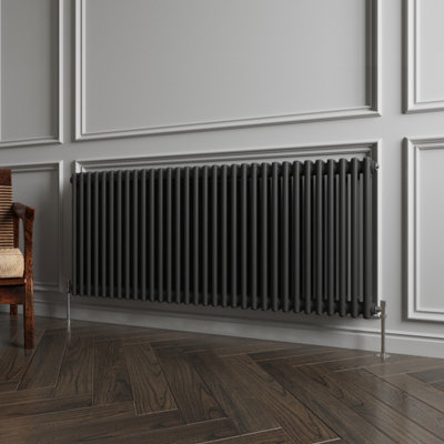 MAERTS-E Traditional 2 Column Radiator Black Horizontal (H)600mm (W ...