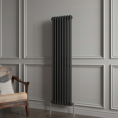 MAERTS-E Traditional 2 Column Radiator Black Vertical (H)1500mm (W ...