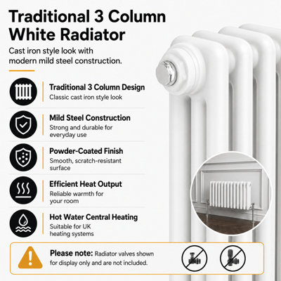 MAERTS-E Traditional 3 Column Radiator White Horizontal (H)600mm (W ...