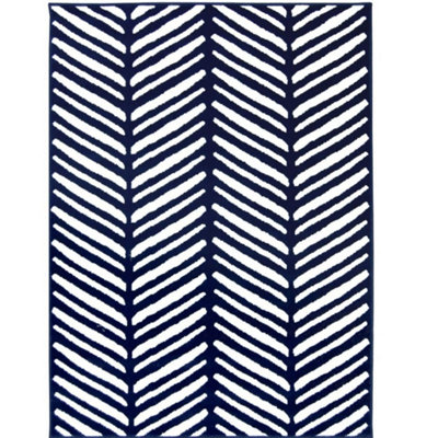 Maestro Collection Herringbone Design Rug in Navy