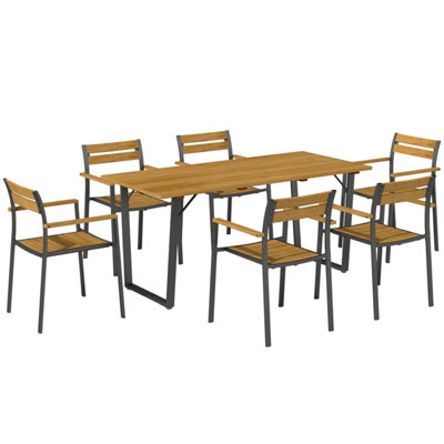 Mafi 7-Piece Outdoor Dining Set - Rectangular Fir Wood Panel Table with ...