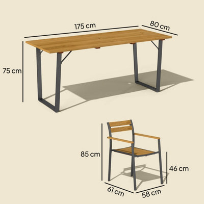 Mafi 7-Piece Outdoor Dining Set - Rectangular Fir Wood Panel Table with ...