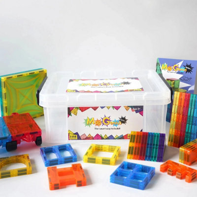 Mag-Genius 108 Piece Magnetic Building Tiles Set with Storage Container
