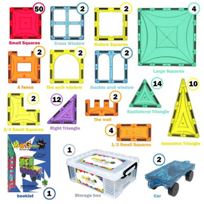Mag-Genius 108 Piece Magnetic Building Tiles Set with Storage Container