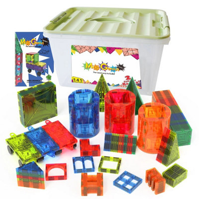 Mag-Genius 143 Piece Magnetic Tiles Set with Cylinder Pieces - Assorted ...