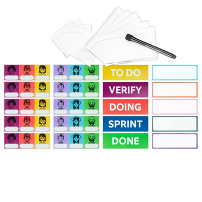 MagFlex Lite Kanban Magnets Set - Includes Header & Task Cards, Characters, Magnetic Pen & Scrumboard Magnets