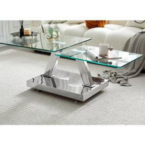 Magic Coffee Table Clear Glass Top Coffee Table for Living Room Centre Table Tea Table for Living Room Furniture Steel Base